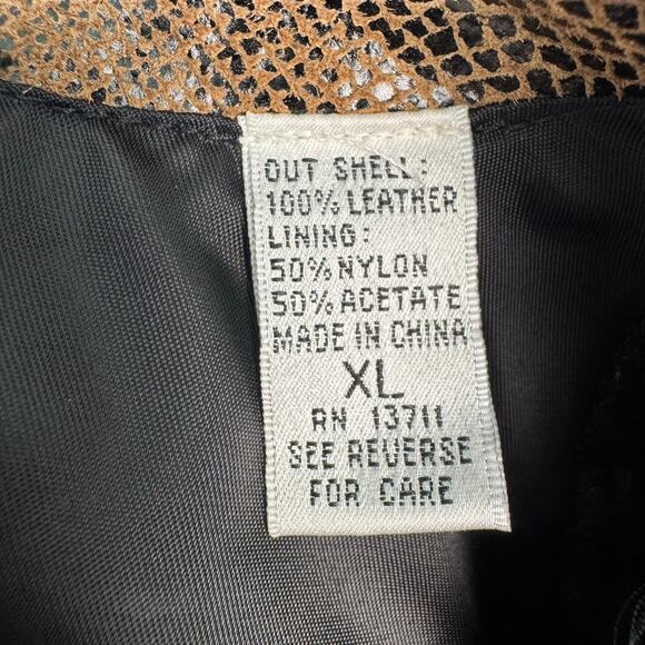 Valerie Steven’s Collarless Brown Snakeskin Print Leather Jacket Size X-Large XL - Picture 8 of 8